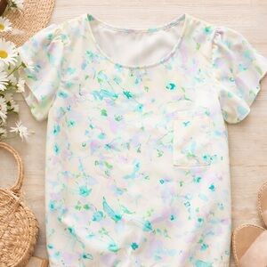 LC Lauren Conrad Floral Blouse XL Pastel Short Sleeve Keyhole Top